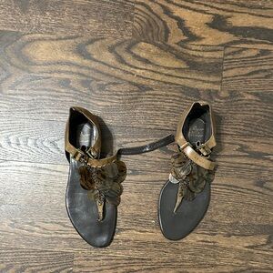 Roger Vivier Black and Brown Embellished Sandals